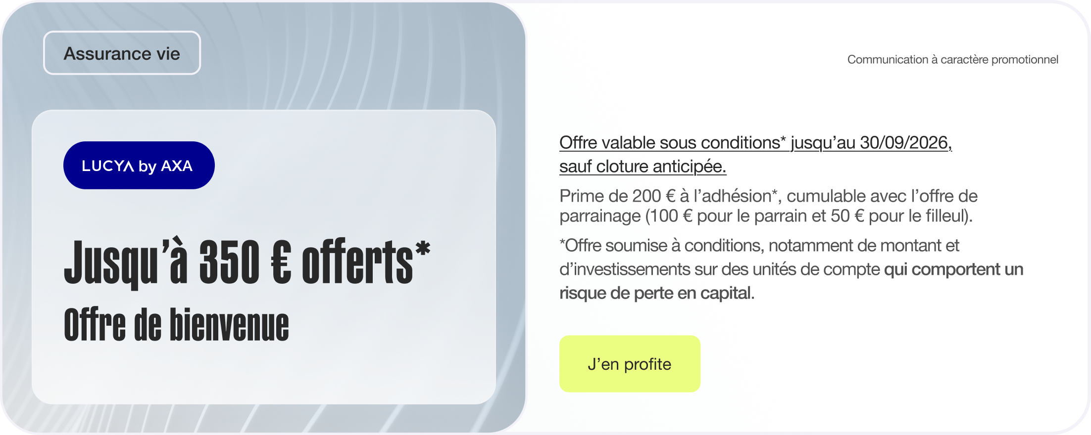 Bannière Prime de bienvenue Lucya by AXA